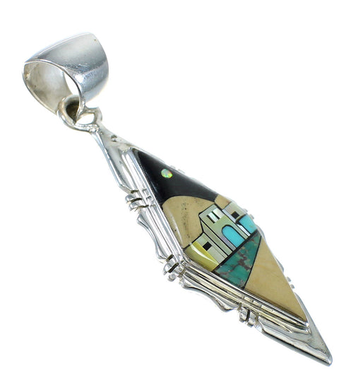 Sterling Silver Multicolor Native American Village Design Pendant MX64320